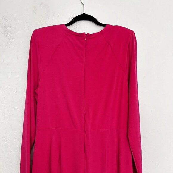 Eloquii Midi Dress Women's Sz 18 Hot Pink V-Neck Long Sleeve Twist Front Stretch - Picture 9 of 15